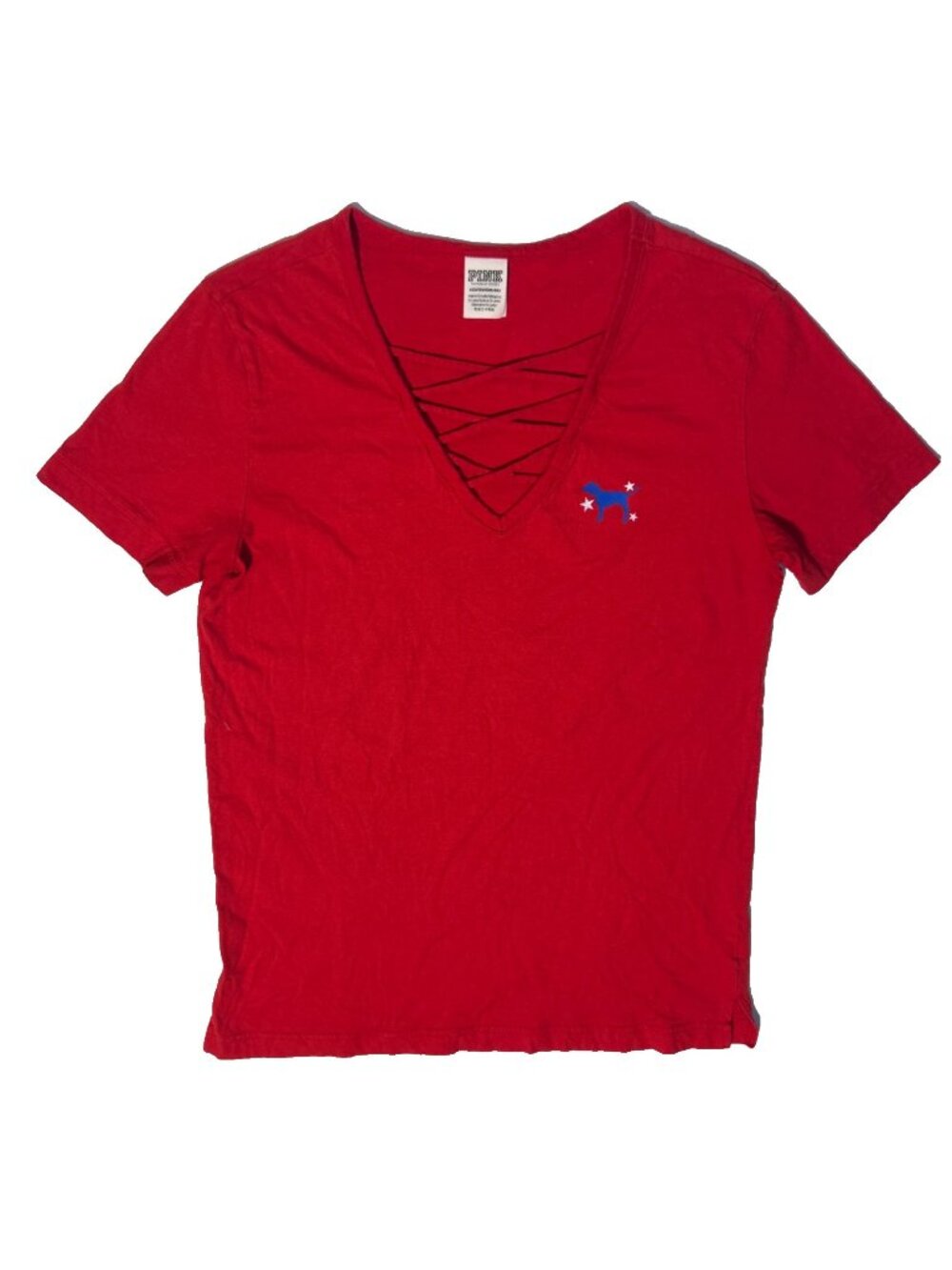Victoria's Secret PINK Red Campus Crossover Tshirt XS  Party Like its 1776